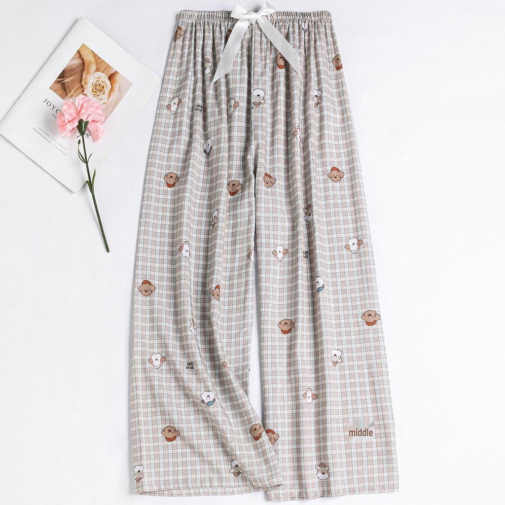 Women's Floral Cotton Silk Pajama Pants, Mosquito Repellent, Outdoor & Home Wear, Plus Size, Lightweight Summer Style.
