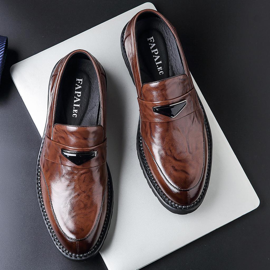 2025 New Men's Business Leather Shoes, One-pedal Loafers, High-end First-layer Cowhide Leather Casual Leather Shoes