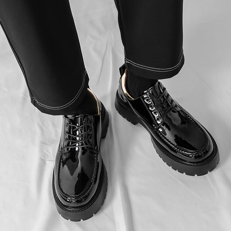 Fashion Lacquer Leather Men's Shoes Trendy Thick Bottom Comfortable Style Leisure Party Business Office Classic Plus Size Shoes
