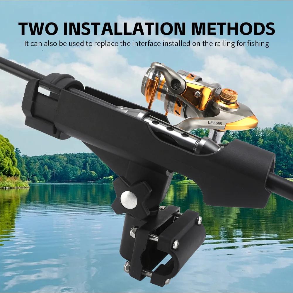 360° Adjustable Clamp-On Rod Holder with Rotating Seat & Oblique Platform for Inflatable Raft/Kayak Fishing