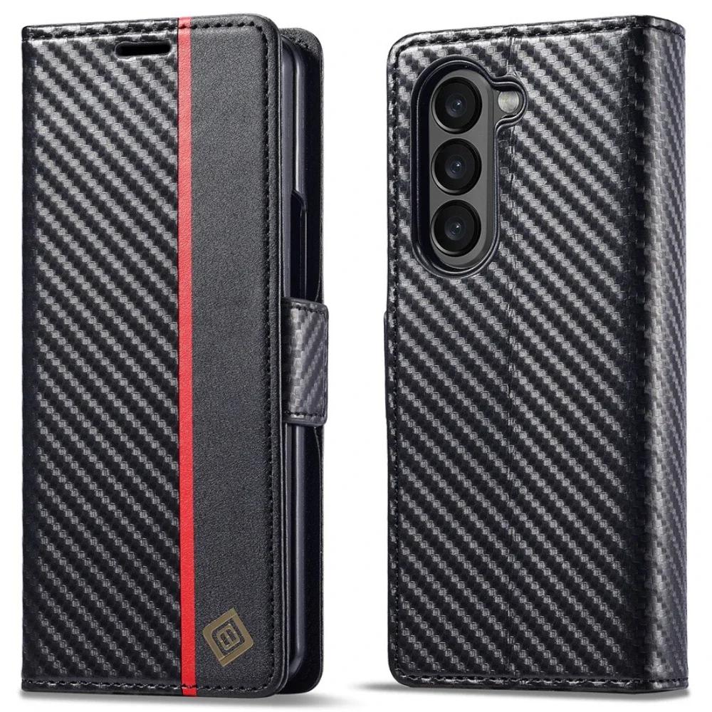 Luxury Carbon Fiber PU Leather Cover For Samsung Galaxy Z Fold 7 6 5 4 3 Fold7 Fold6 5G Phone Case Flip Wallet with Card Holder