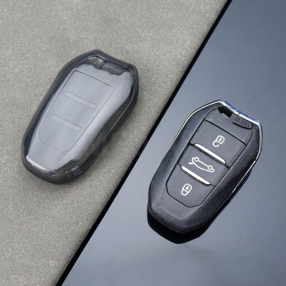 Transparent Tpu Car Key Case For Peugeot 208 308 T9 508 2008 For Citroen C4 For Opel Corsa Crossland X Remote Key Cover Keychain