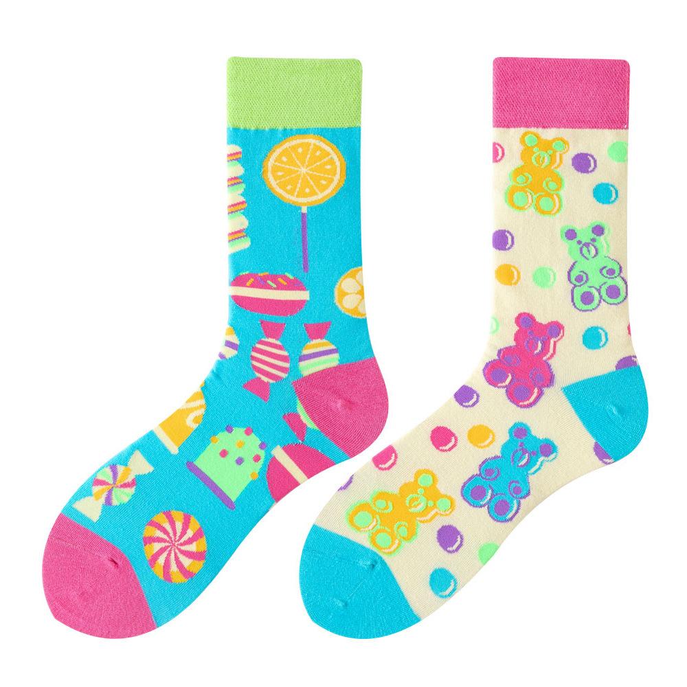 1Pair Man Women Socks Original AB Tide Socks Medium High Tube Colorful Socks Flowers Fruits Candy Cake Cotton Socks Unisex Socks