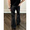 Mens Gray Black Embroidered Flare Dress Pants Old Money Style Relaxed Fit Casual Trousers