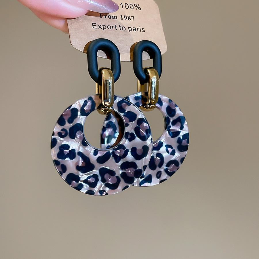 European and American retro fabric flower fringed leopard print earrings earrings personalized temperament earrings women