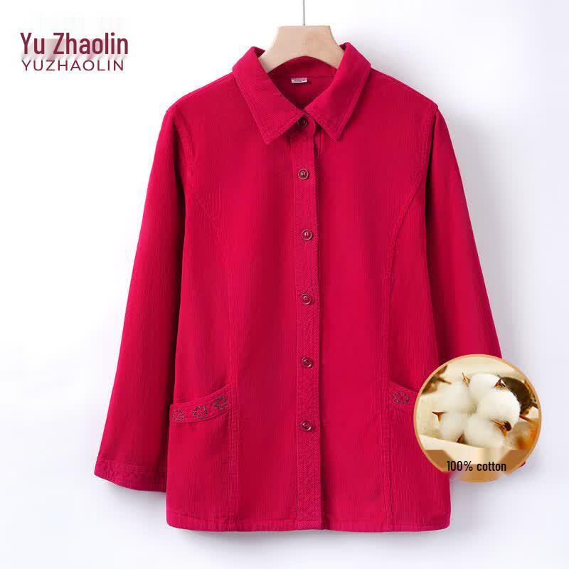 YUZHAOLIN Women s 100% Cotton Floral Long-Sleeve Shirt 4XL
