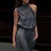 Completo Pantaloni da Donna Colore Unico Mezzo Collo Monospalla Senza Maniche Camicie Allacciatura Pantaloni Gamba Larga Donna 2025 Estate Nuovi Abbigliamento da Strada Donna