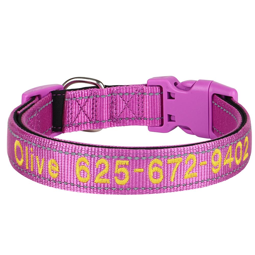 

Embroidered Nylon Dog Collar Free Custom Dogs Collar Reflective Pet ID Name Phone No. For Small Medium Large Dogs Pug Adjustable S 23-40cm фиолетовый