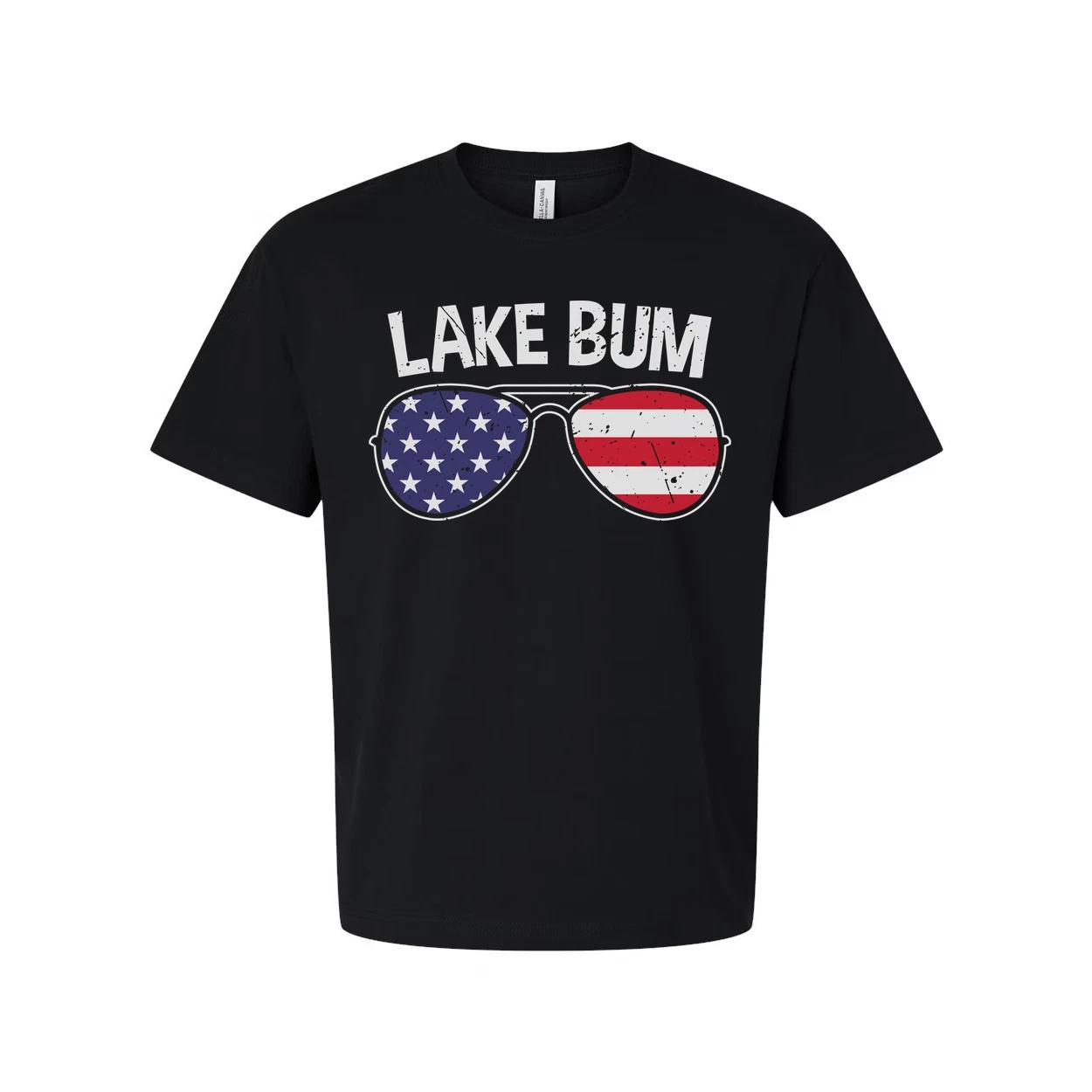

Lake Bum Unisex Crewneck T Shirt With American Flag Sunglasses Graphic Print On 4XL