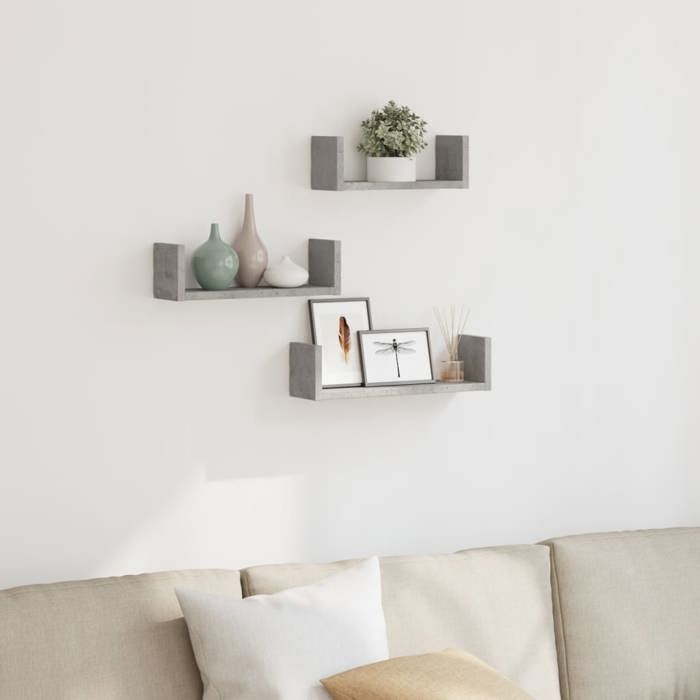 VidaXL Wall Shelves 3 Pcs Concrete Grey Engineered Wood, Floating Shelf, Wall Display Shelf, Shelf for CDs, 853311