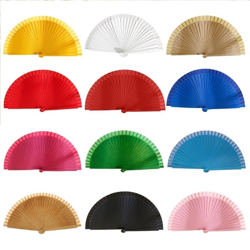 Vintage Wooden Hand Fan Wedding Dance Solid Color Plain Folding Fan Elegant Handhelds Dancing Show Performances