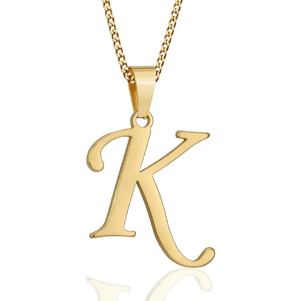 Suweibuke Initial Necklace for Men Women Boys Girls, 18K Gold Plated 26 Letters Pendant Necklace, Personalized Jewelry Gifts