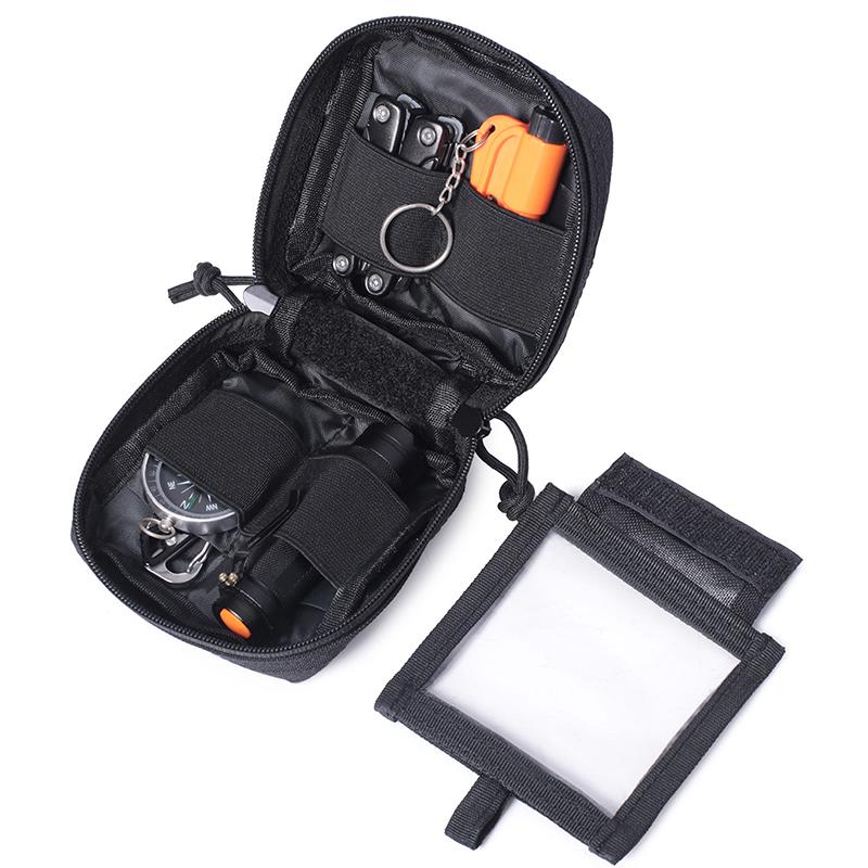 Small Tactical Pouch Micro Utility Molle Pouch Removable Clear Id Pocket Mini Knife Compass Flashlight Card Storage Bag Belt