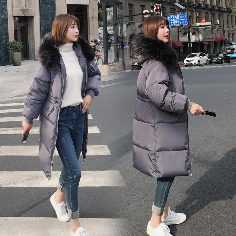Autumn and Winter Tooling Style Lace-up Medium and Long Cotton-padded Clothes Women's Winter Jackets Women's Hooded Big Fur Collar