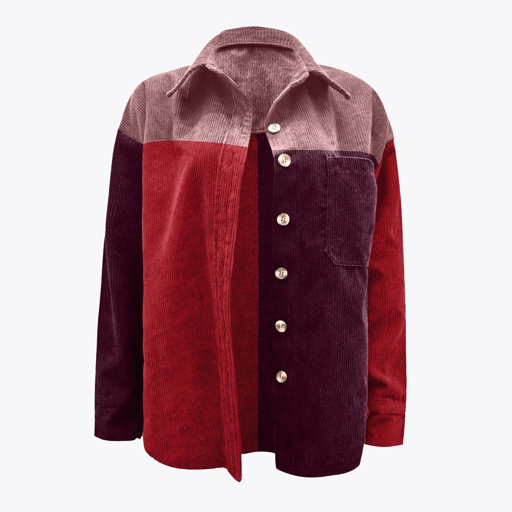 Women's Autumn And Winter Loose Corduroy Color Blocking Long-Sleeved Shirt Jacket