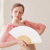 White Folding Hand Fan, Chinese Handheld Fan with Tassel Wooden Charming, DIY Blank Paper Fan Elegant Vintage Retro Style for Women Dance Party Home,
