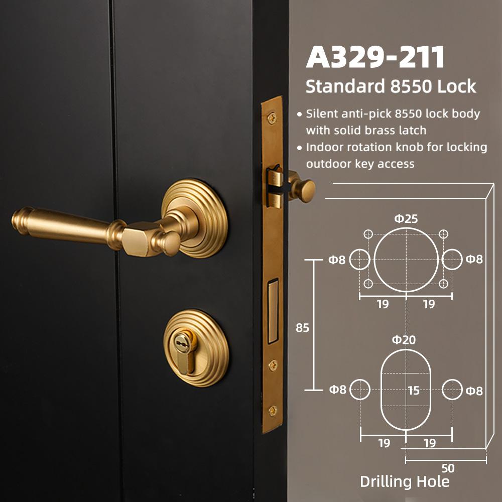 DOOROOM Luxury Brass Door Lock Modern Interior French Bedroom Door Handle Delicate Simple Room Living Room Furniture Hardware
