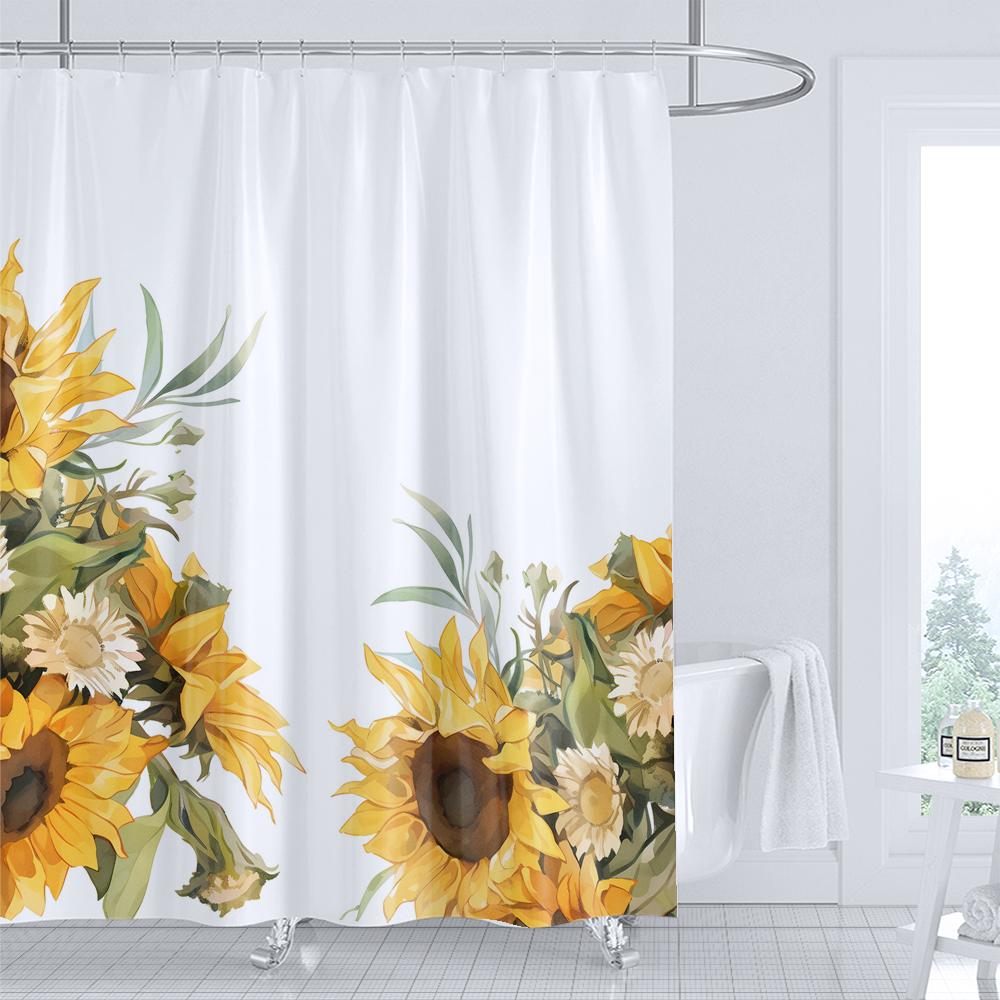 Floral Shower Curtain Watercolor Tulip Print Shower Curtain With Hooks, Waterproof Shower Curtain, Shower Curtains For Bathroom