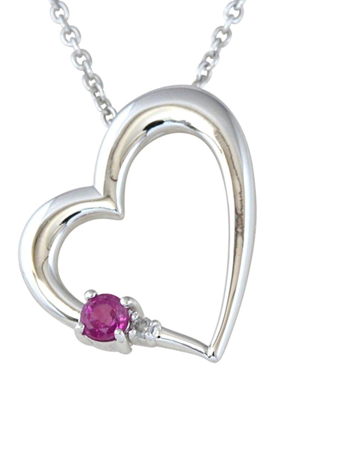 

July Birthstone Ruby Diamond Heart Necklace ALWAYS Flower Gift Set with Case [Jewelry Kotobuki] (Always Engraved)