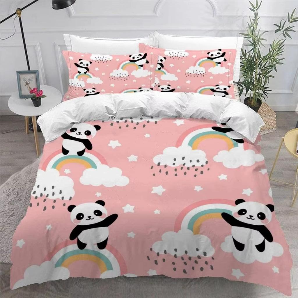 Pandas Eat Watermelon Duvet Sets For Single Bed,Cute Panda Single Bedding Set Duvet Covers With Zip For Children/Teenagers