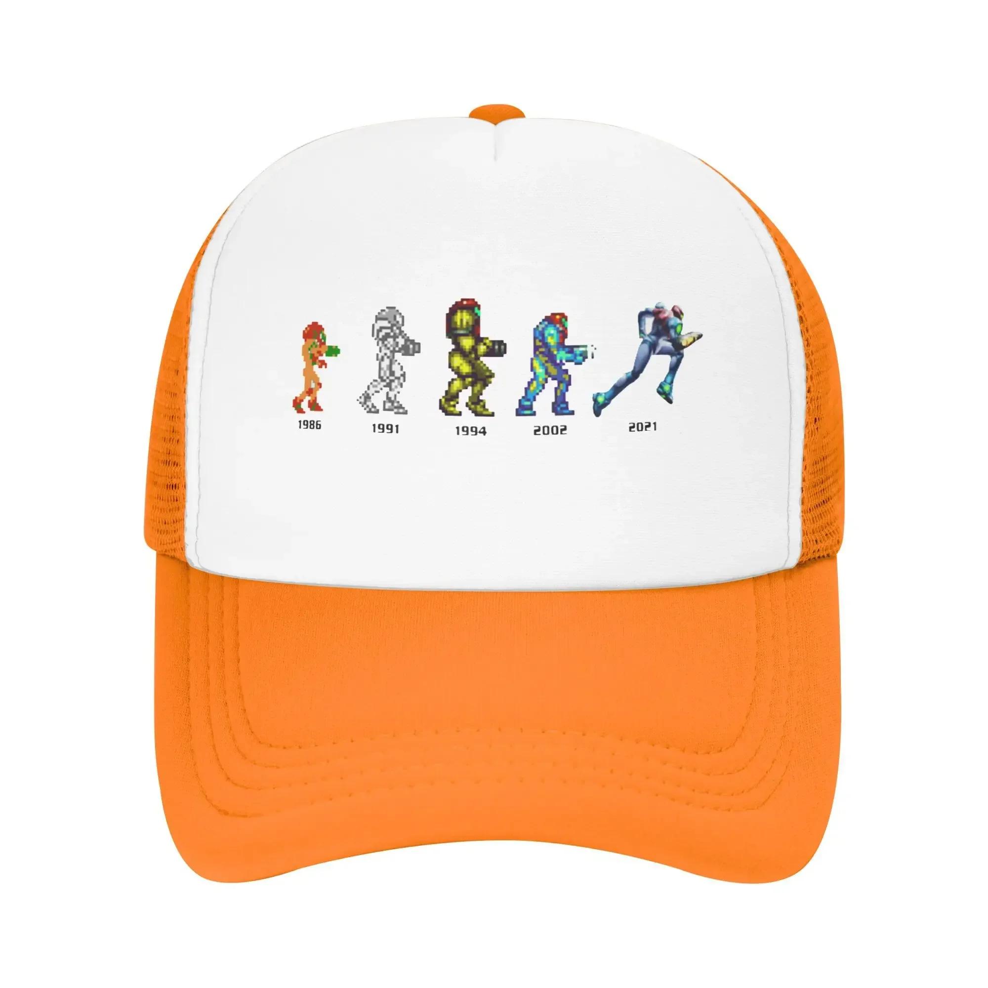 Funny Metroid Samus Evolution Dread  1986-2021 Sport Mesh Baseball Caps Men  Adult Female Beach Golf Hat Hip Hop Trucker Cap One Size