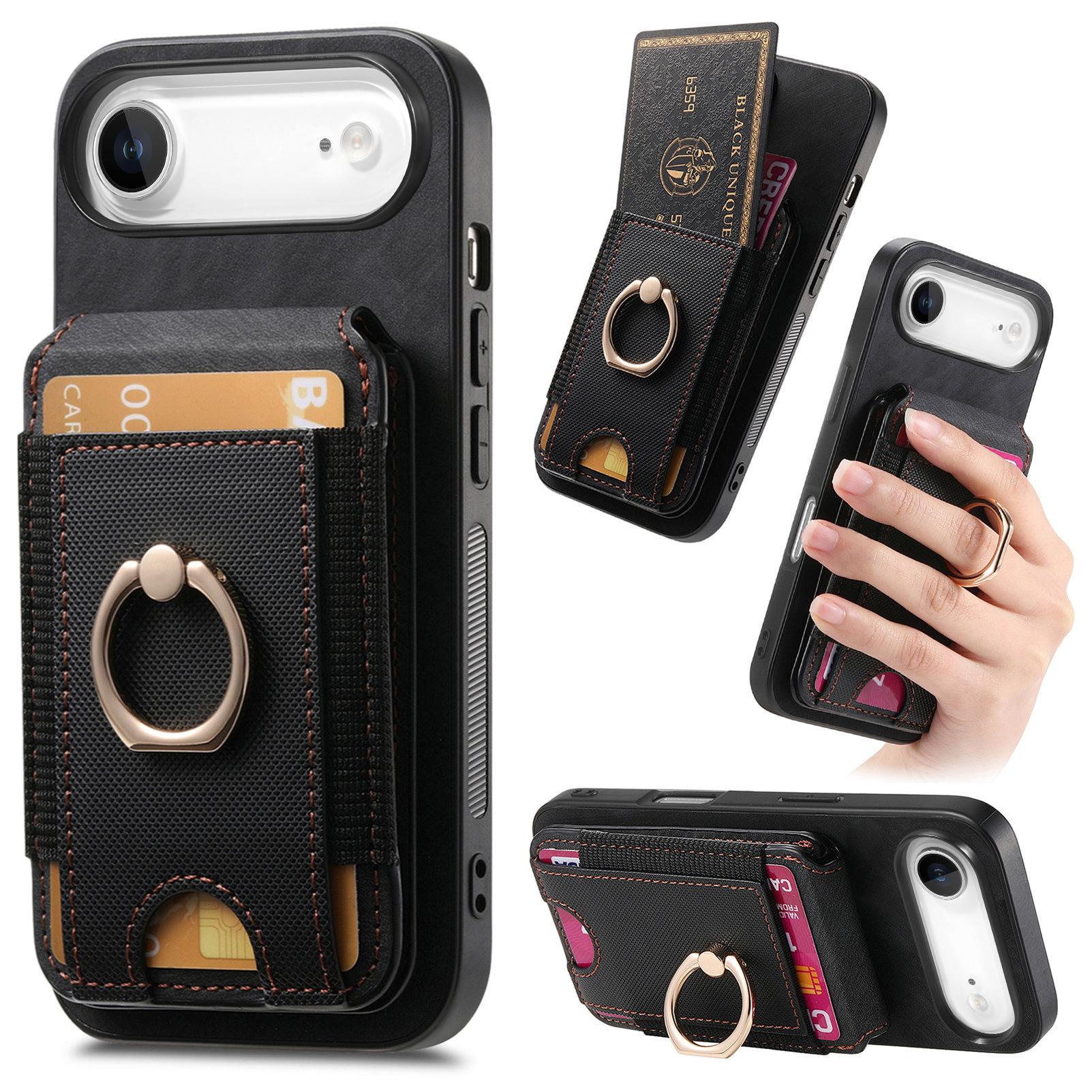 

For iPhone Air Case Compatible with MagSafe Leather Back Cover with Detachable Card Holder Kickstand