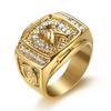 Hot Selling Hip Hop Jewelry Titanium Steel Gold Plated Diamond Inlaid Horse Head Men's Ring