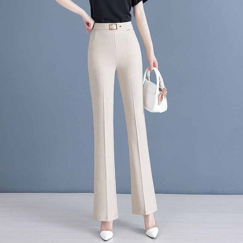 

Thin High Waist Drooping Slim Looking Casual Linen Bootcut Trousers Apricot [pants]] 2XL/30 [62.50 kg-67.50 kg]]