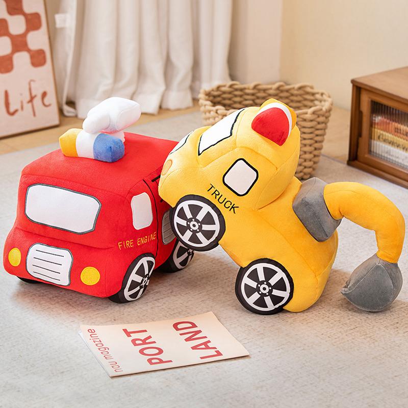 Cartoon Fire Truck Doll Plush Toy Boy Sleeping Pillow Doll Children Engineering Car Doll Excavator