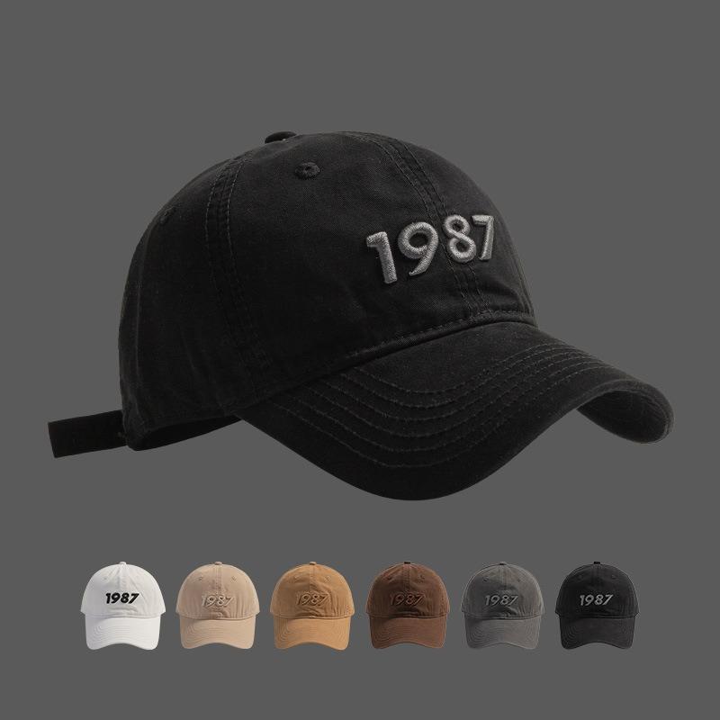 New Big Head Circumference 1987 Embroidered Baseball Cap Quality Deep Top Curved Brim Showing Face Small Cap Children Spring and Autumn Versatile