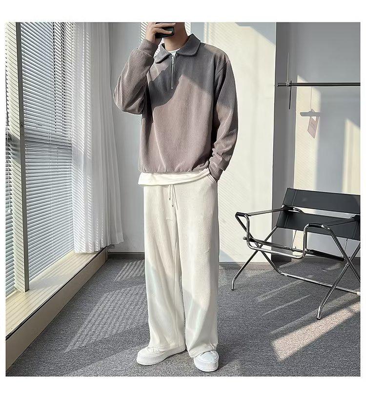 Men's Autumn Trendy Half-Zip Polo Hoodie - Cool Streetwear Lapel, Striped & Lightweight Jacket