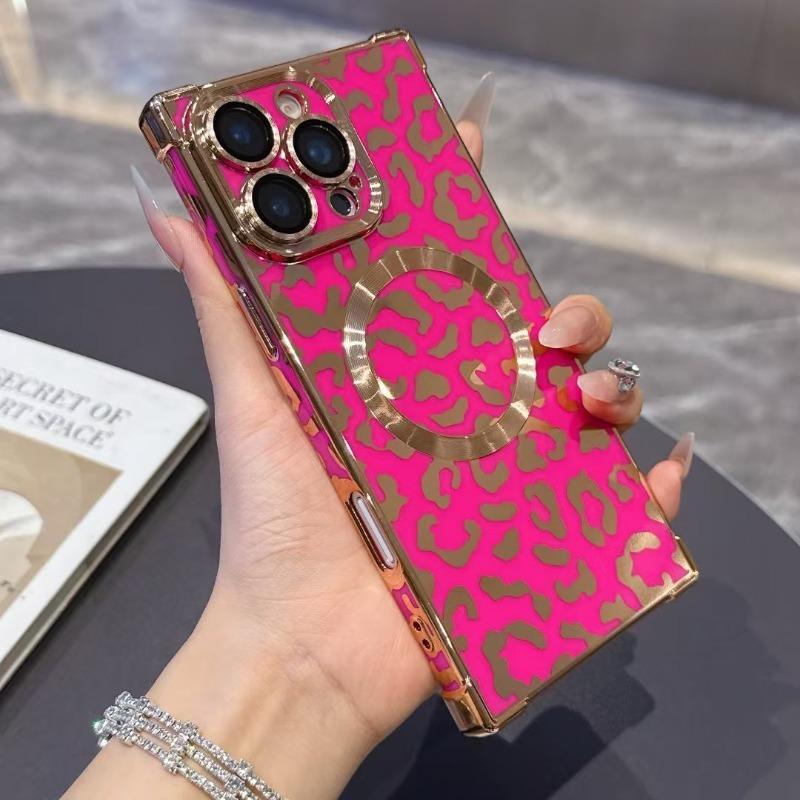 Fashionable and Soft Plated Shockproof Tiger Leopard Pattern Magnetic Case  iphone16 16pro 15 14 13 16ProMax 15Plus Phone Case