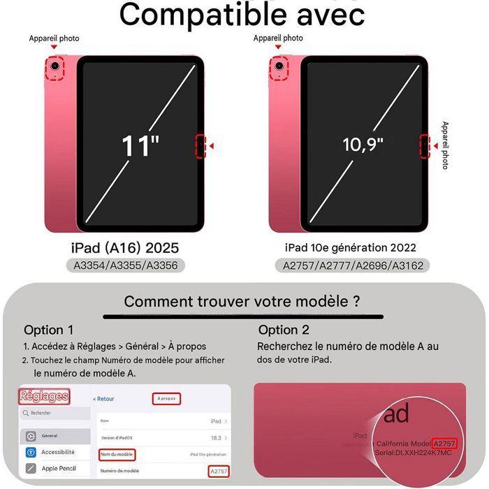 Coque + Verre Trempé pour iPad A16 (11") / iPad 10 2022 (10,9") Rotatif Motif Arbre Effet Cuir Noir