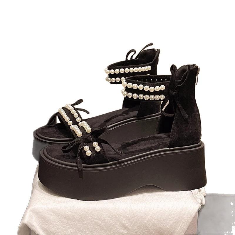 2025 new summer muffin fairy style Roman sandals women's platform heightening outer wear with skirt wedge heels high heels