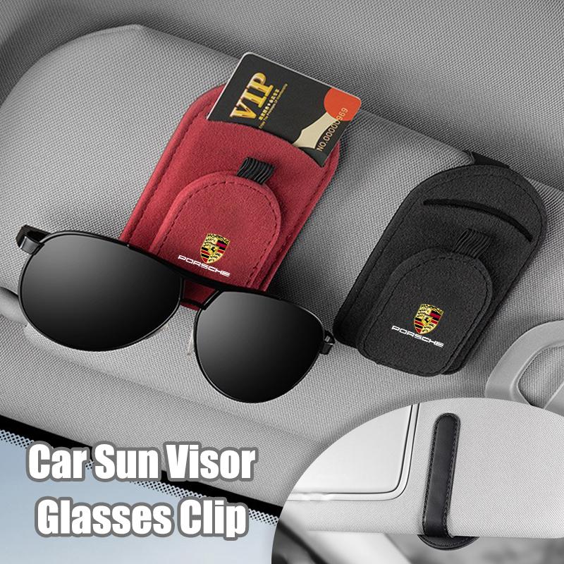 Auto Magnetic Leather Car Visor Sunglasses Holder Ticket Card Clips For Porsche Panamera Macan Boxster Cayman Cayenne 911 718 IK8