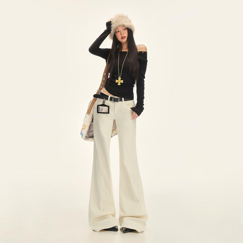 American apricot low-rise slightly pulled jeans women's autumn and winter new slim-fitting and thin pants without sticking to the legs