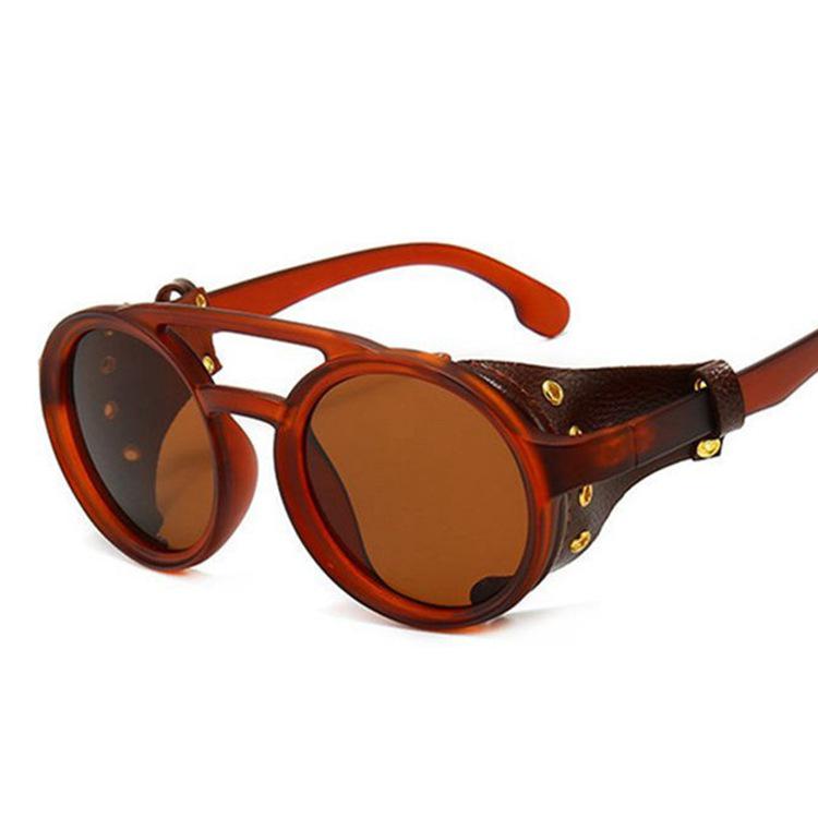 Retro Punk Round Frame Sunglasses with Leather Case for Men and Women - European and American Style Driving Shades