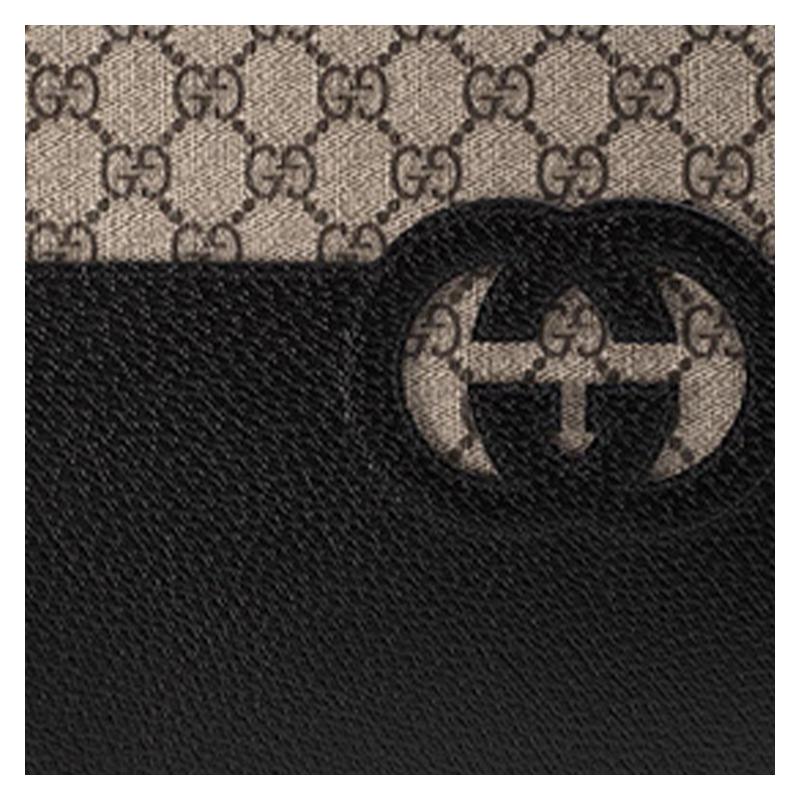 Gucci Zipper Closure with Cutout Interlocking Double G Logo Canvas and Leather Clutch Men's Black