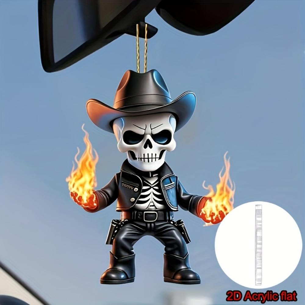 2D Flat Pendant Skull Denim with Flame, Multi-Purpose Auto Accessories Christmas Halloween Decorative Backpack Ornaments and Key Chains Gift Pendants