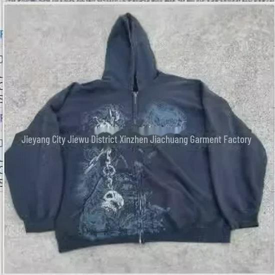 "Unisex Skelett Zip-Up Strickjacke Hoodie – Amerikanischer Retro-Druck"