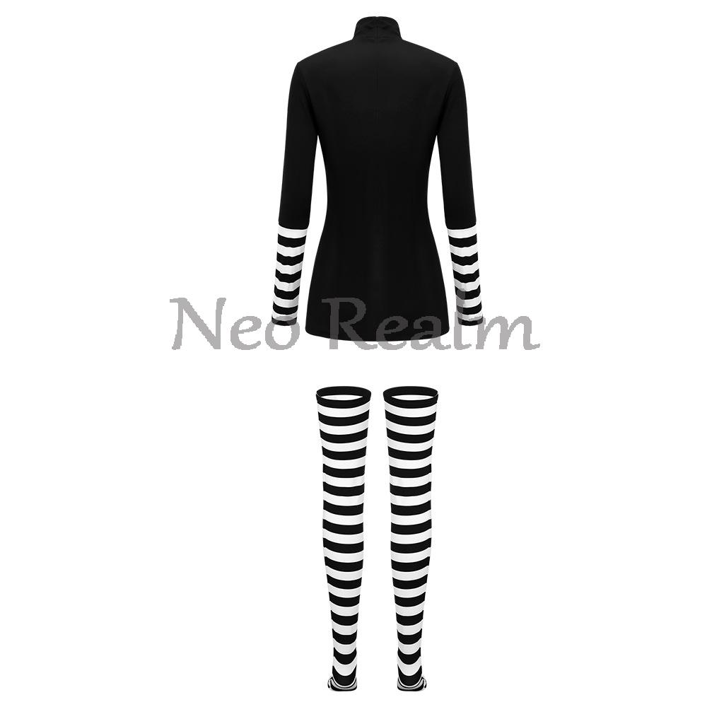 FNAF Cosplay Puppet Clown Costume Striped Dress Leggings Halloween Carnival Performance Outfit Set Horror Anime Game Roleplay