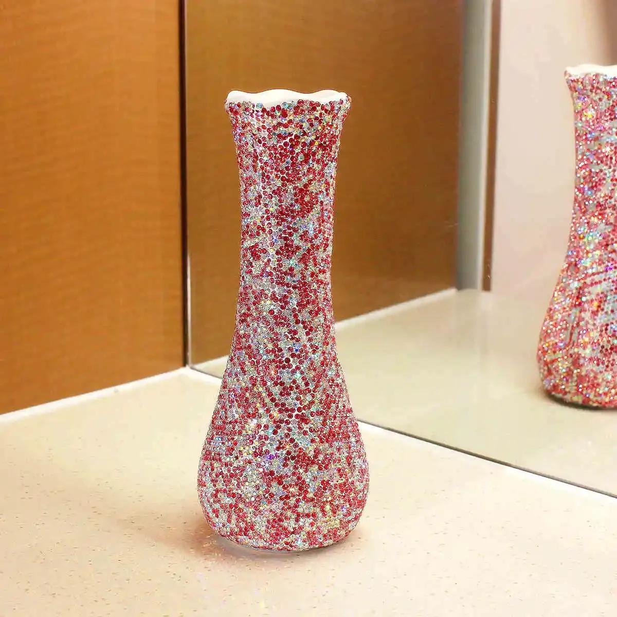 

Роскошная Ваза для Цветов со Стразами Декор для Дома и Офиса Керамическая Ваза Декоративные Вазы для Гостиной Настольные Вазы Свадьбы Оригинальность Подарки 7X5X21cm розовый