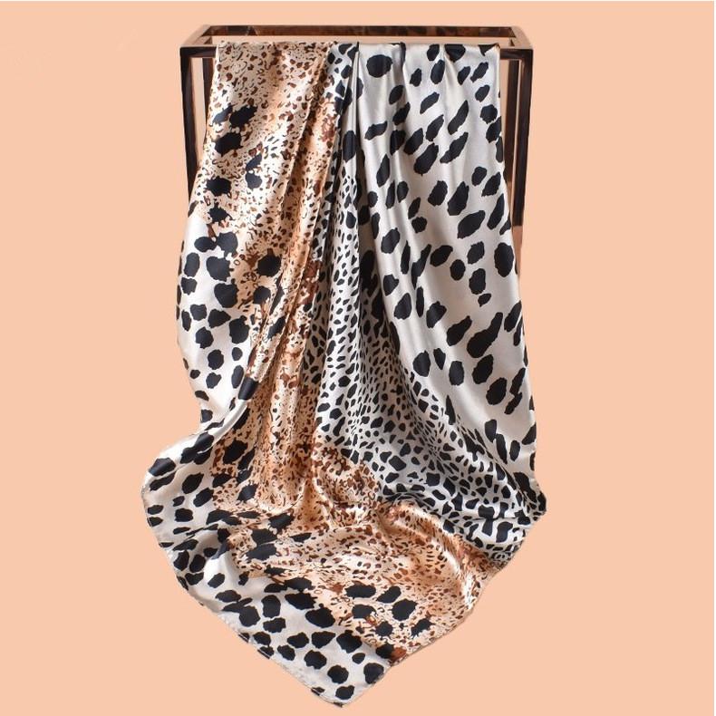 2025 High Quality Leopard Print Square Scarf Women's Imitation Silk Scarf Casual Versatile Decoration Small Neck Scarf 90CMx90CM
