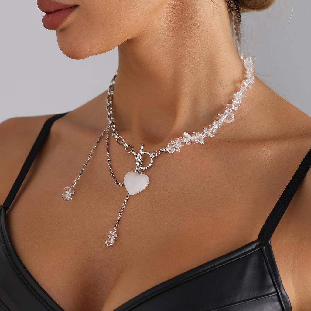 Cold feeling love necklace irregular transparent stone beaded OT stick necklace