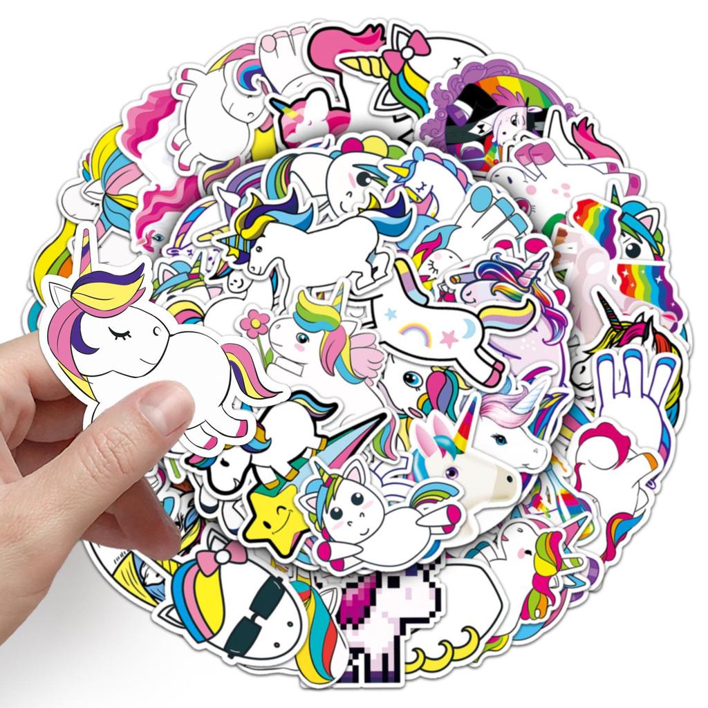 51 Rainbow Horse Graffiti Stickers: Cartoon, Waterproof, DIY Decoration for Kids' Water Bottles & Luggage.