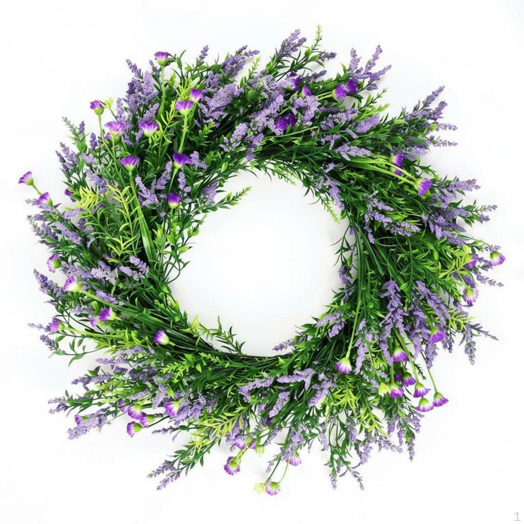 Lavender Flower Wreath Indoor Outdoor Artificial Lifelike Appearance for Fireplace Mantel