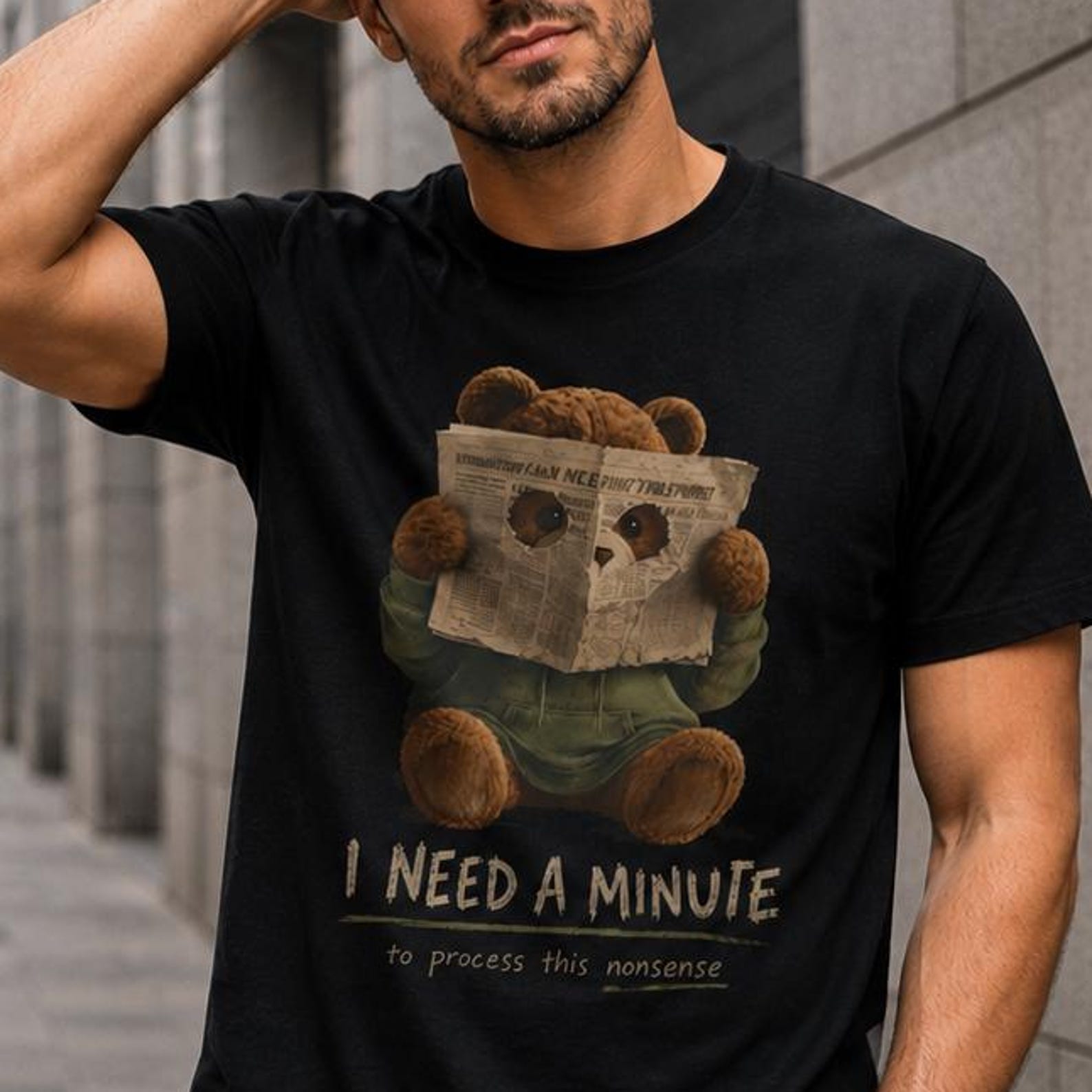 I Need A Minute T-Shirt – Funny Introvert Bear Tee, Social Battery Humor Shirt, Sarcastic Mental Health Gift 3XL
