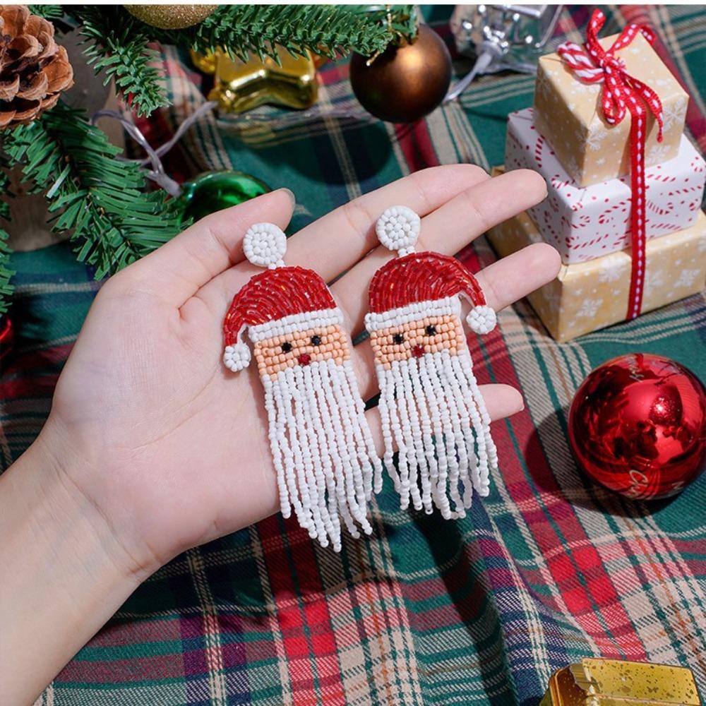 Christmas tree Merry Christmas Earrings Santa Claus Boots Ear Stud Handmade Beaded Ear Drop  Woman