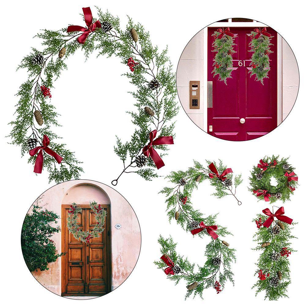 Christmas Rattan Wreath Garland With Berry And Flowers- Diy Fireplace Decor And Tree Ornament