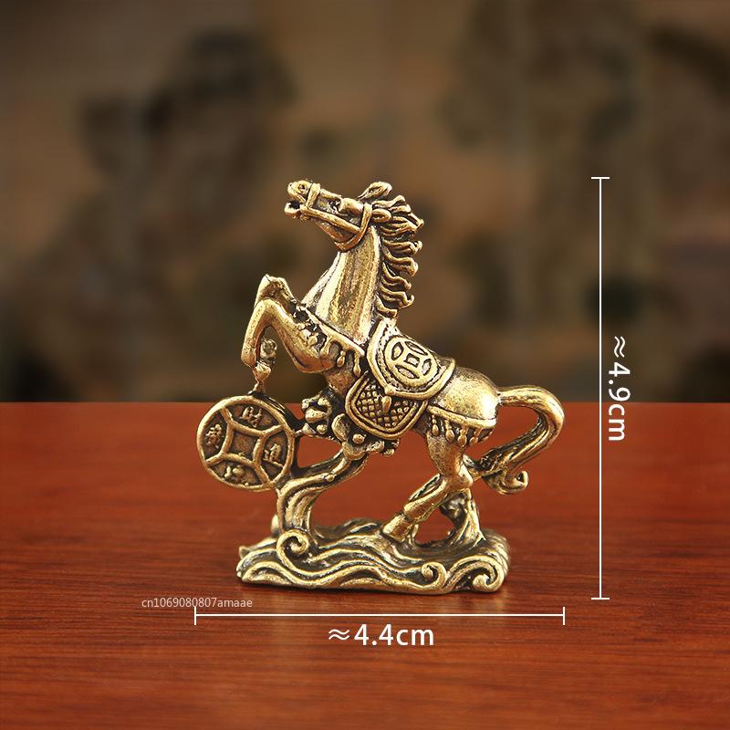 Solid Brass War Horse Small Statue Vintage Desk Ornament Zodiac Animals Figurines Miniatures Tea Pet Home Decorations Crafts